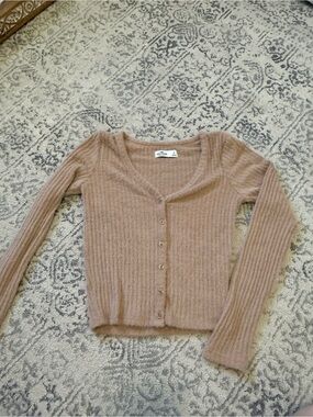 Hollister Ribbed Button-Front Cardigan - Mauve Taupe
